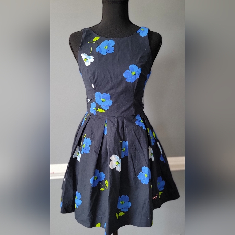 Hollister Navy Fit-and-Flare Dress with Blue & White Floral Print